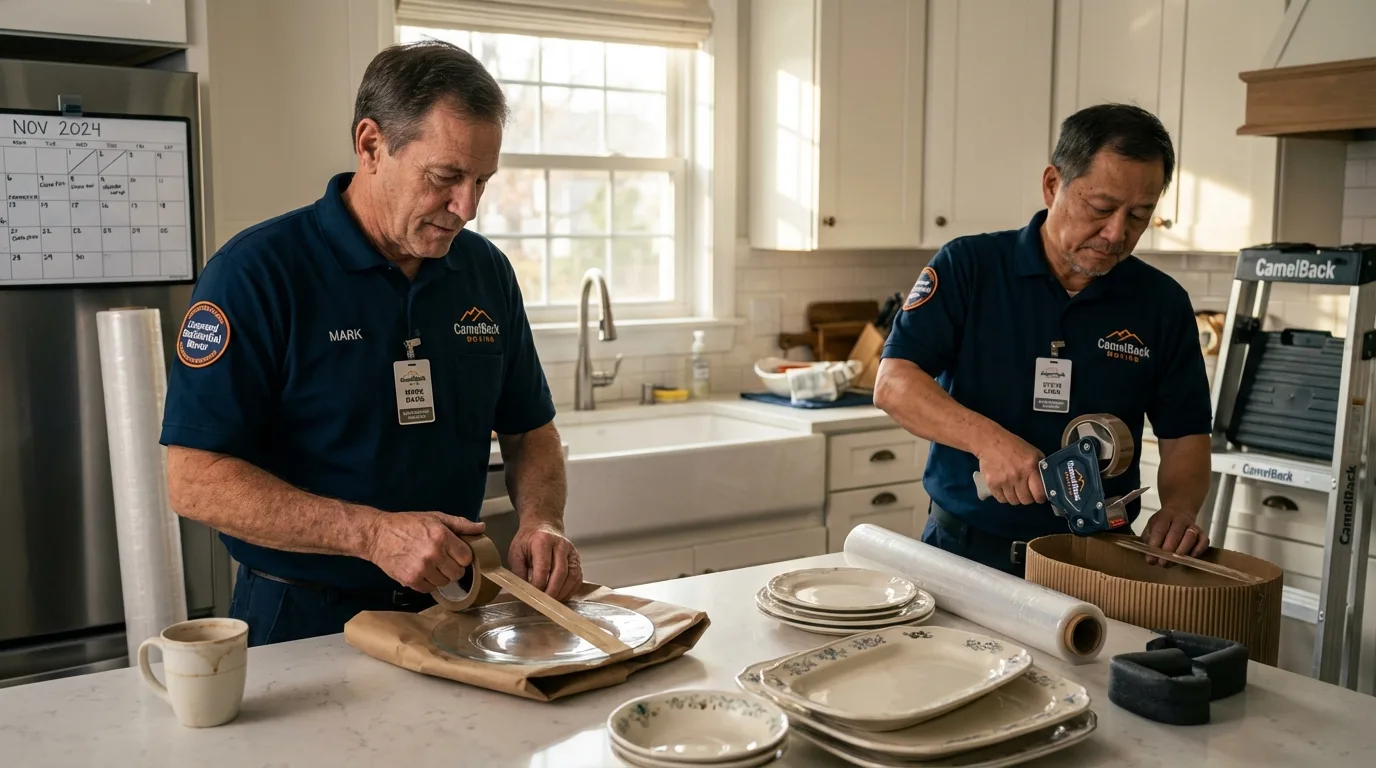 Professional crew packing kitchen dishware in Woodstown, NJ